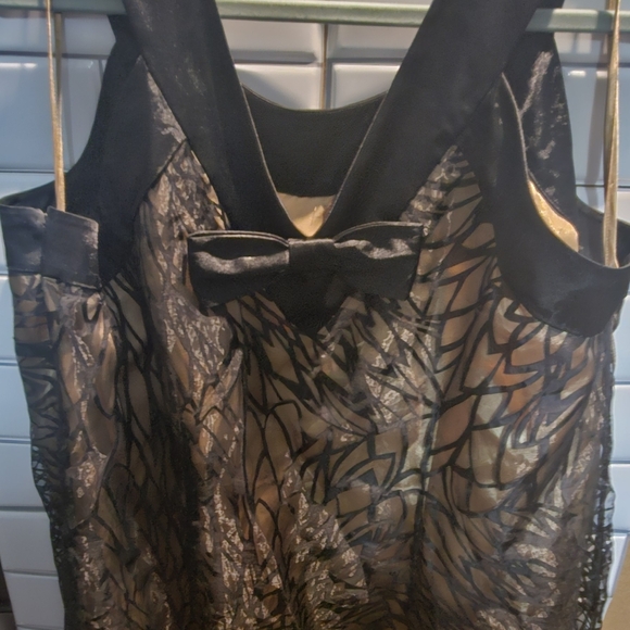 LANE BRYANT Plus Size 22w Shift Dress Black Gold Floral Sleeveless Sparkles - Picture 3 of 5